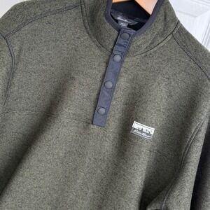 Eddie Bauer Men's Snap Front Fleece Pullover Green Heather Outdoor Hiking Medium